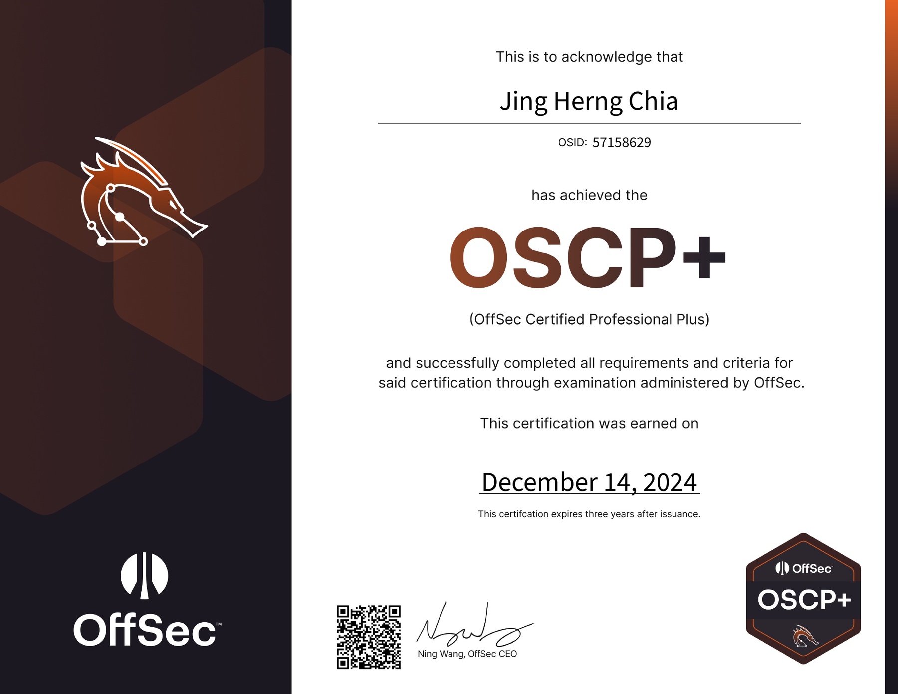 OSCP+ Certificate — Henry Chia Jing Herng