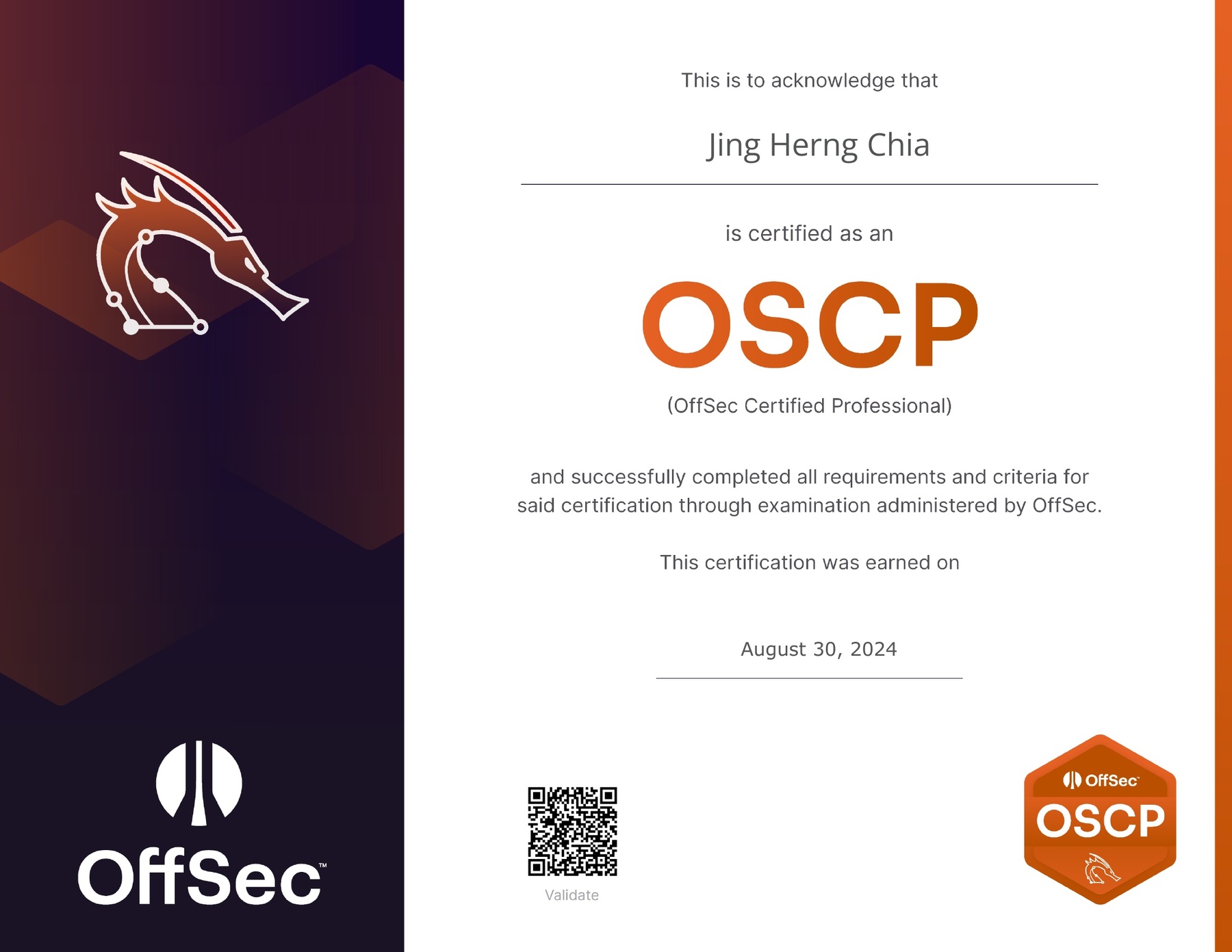 OSCP Certificate — Henry Chia Jing Herng